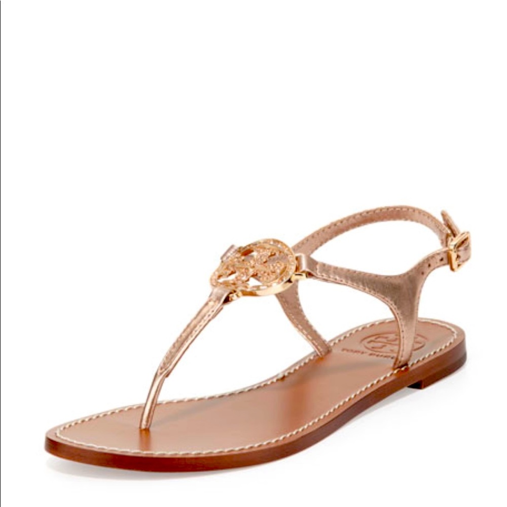 Beautiful Tory Burch Rose Gold metallic thong sandal.